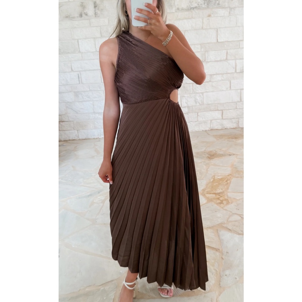 Asymmetrical silky brown dress